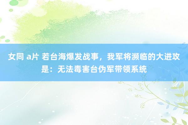 女同 a片 若台海爆发战事，我军将濒临的大进攻是：无法毒害台伪军带领系统